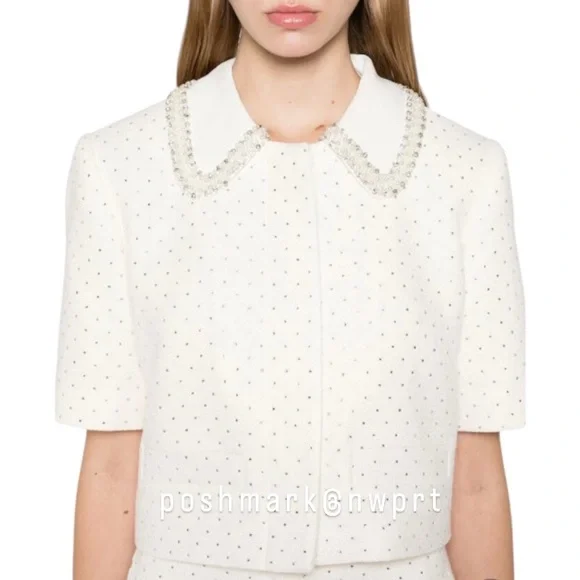 NWT 💯 SANDRO Paris Lahavane Rhinestone Crop Blazer Jacket Blouse Top 34 0 XS - Picture 12 of 13
